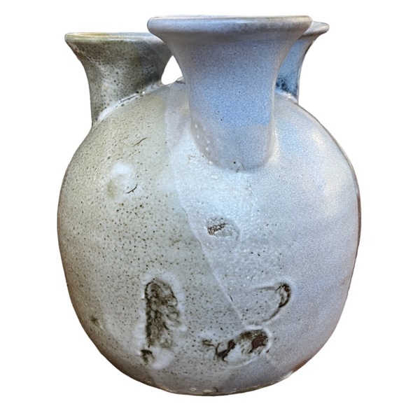 Clouds Folsom Studio Pottery Blue Gray Glazed 3-Wick Oil Lamp Bud Vase 5.5” Tall - Picture 3 of 6